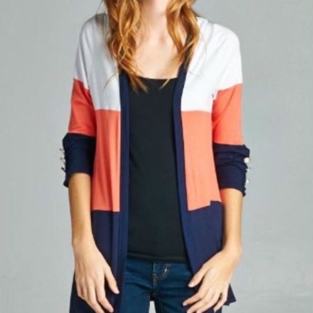 Coral Color Block Cardigan
